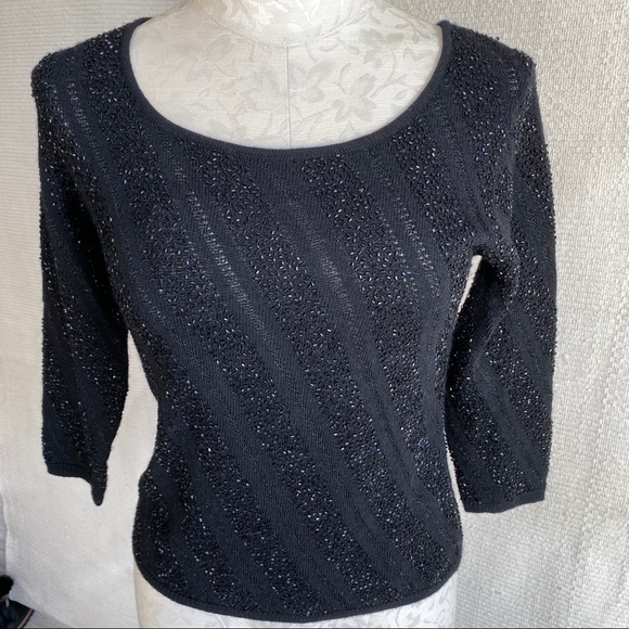 Vintage Y2K Beaded Striped Knit Top Party Sweater - Picture 6 of 8